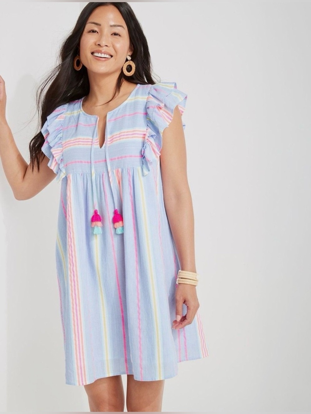 VINEYARD VINES St Barths Tunic Fluttered Mini Striped Dress Sz S